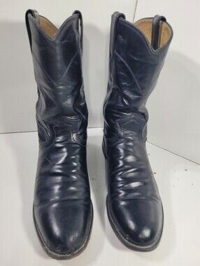 Justin 3133 Black Leather Roper Cowboy Boots Womens Size 7.5 D Damaged As Is